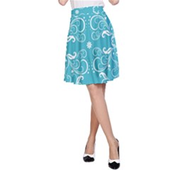 Repeatable Flower Leaf Blue A-line Skirt by Mariart