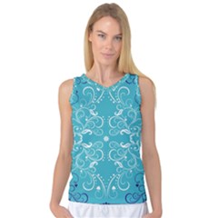 Repeatable Flower Leaf Blue Women s Basketball Tank Top by Mariart