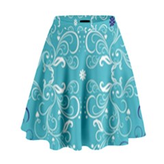 Repeatable Flower Leaf Blue High Waist Skirt