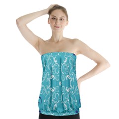 Repeatable Flower Leaf Blue Strapless Top