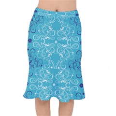 Repeatable Flower Leaf Blue Mermaid Skirt by Mariart