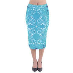 Repeatable Flower Leaf Blue Velvet Midi Pencil Skirt by Mariart