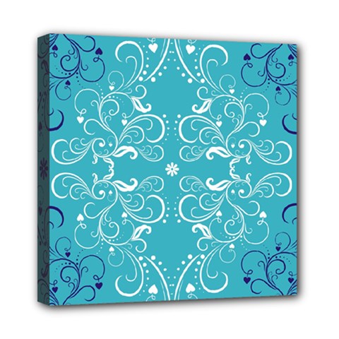 Repeatable Flower Leaf Blue Mini Canvas 8  X 8  by Mariart