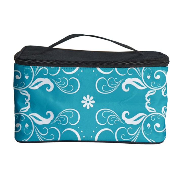 Repeatable Flower Leaf Blue Cosmetic Storage Case