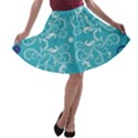 Repeatable Flower Leaf Blue A-line Skater Skirt View1