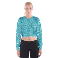 Repeatable Flower Leaf Blue Cropped Sweatshirt by Mariart