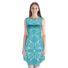 Repeatable Flower Leaf Blue Sleeveless Chiffon Dress  