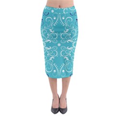 Repeatable Flower Leaf Blue Midi Pencil Skirt by Mariart