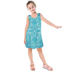 Repeatable Flower Leaf Blue Kids  Sleeveless Dress by Mariart