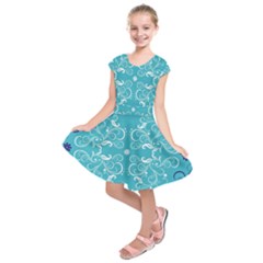 Repeatable Flower Leaf Blue Kids  Short Sleeve Dress by Mariart