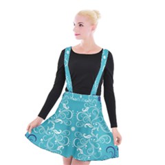 Repeatable Flower Leaf Blue Suspender Skater Skirt