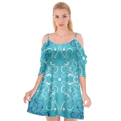 Repeatable Flower Leaf Blue Cutout Spaghetti Strap Chiffon Dress