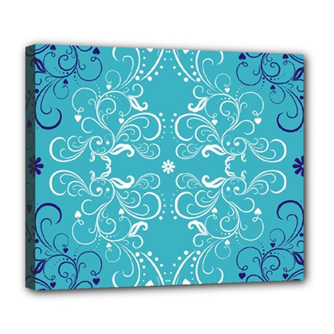 Repeatable Flower Leaf Blue Deluxe Canvas 24  X 20   by Mariart