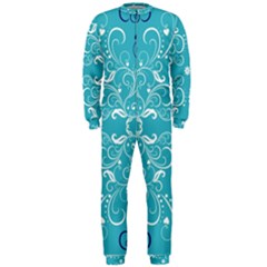 Repeatable Flower Leaf Blue Onepiece Jumpsuit (men)  by Mariart