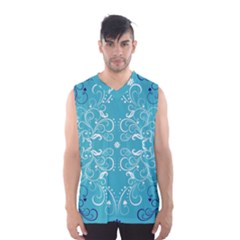 Repeatable Flower Leaf Blue Men s Basketball Tank Top by Mariart