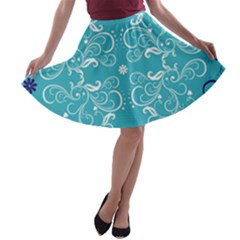 Repeatable Flower Leaf Blue A-line Skater Skirt by Mariart