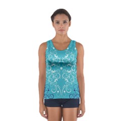 Repeatable Flower Leaf Blue Women s Sport Tank Top  by Mariart