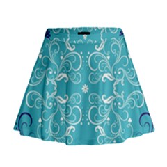 Repeatable Flower Leaf Blue Mini Flare Skirt by Mariart