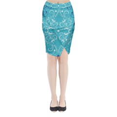 Repeatable Flower Leaf Blue Midi Wrap Pencil Skirt by Mariart