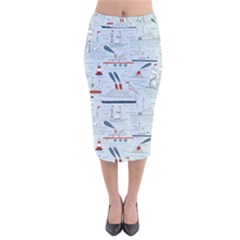 Ships Sails Velvet Midi Pencil Skirt