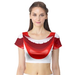 Smile Lips Transparent Red Sexy Short Sleeve Crop Top (tight Fit)