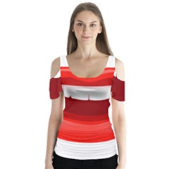 Smile Lips Transparent Red Sexy Butterfly Sleeve Cutout Tee 