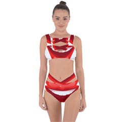 Smile Lips Transparent Red Sexy Bandaged Up Bikini Set 