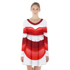 Smile Lips Transparent Red Sexy Long Sleeve Velvet V-neck Dress by Mariart