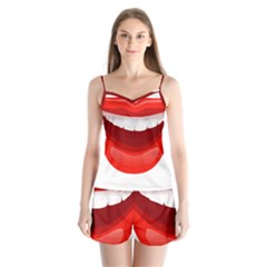 Smile Lips Transparent Red Sexy Satin Pajamas Set by Mariart