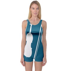 Violin Music Blue One Piece Boyleg Swimsuit