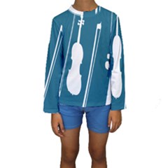 Violin Music Blue Kids  Long Sleeve Swimwear