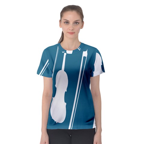 Violin Music Blue Women s Sport Mesh Tee by Mariart