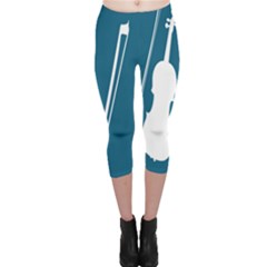 Violin Music Blue Capri Leggings  by Mariart