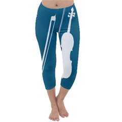 Violin Music Blue Capri Winter Leggings  by Mariart