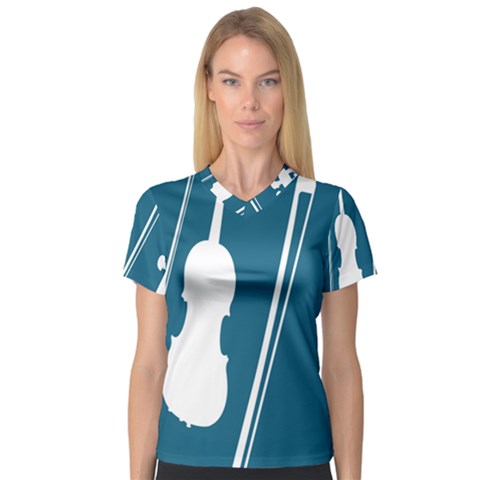 Violin Music Blue Women s V-neck Sport Mesh Tee by Mariart