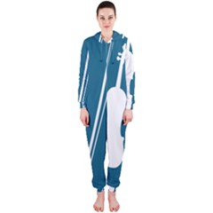 Violin Music Blue Hooded Jumpsuit (ladies)  by Mariart