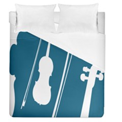 Violin Music Blue Duvet Cover (queen Size) by Mariart