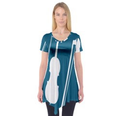 Violin Music Blue Short Sleeve Tunic  by Mariart