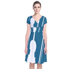 Violin Music Blue Short Sleeve Front Wrap Dress by Mariart