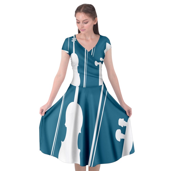 Violin Music Blue Cap Sleeve Wrap Front Dress