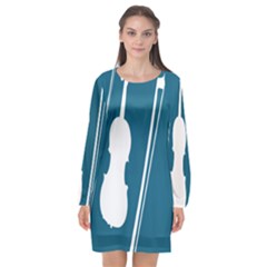 Violin Music Blue Long Sleeve Chiffon Shift Dress  by Mariart