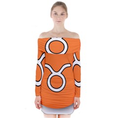 Taurus Symbol Sign Orange Long Sleeve Off Shoulder Dress by Mariart