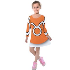 Taurus Symbol Sign Orange Kids  Long Sleeve Velvet Dress by Mariart