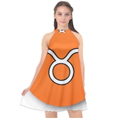 Taurus Symbol Sign Orange Halter Neckline Chiffon Dress 