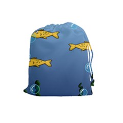 Water Bubbles Fish Seaworld Blue Drawstring Pouches (large) 