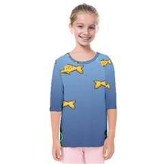 Water Bubbles Fish Seaworld Blue Kids  Quarter Sleeve Raglan Tee