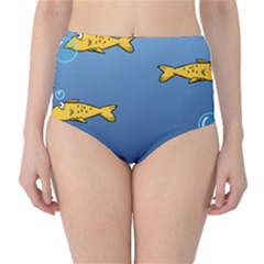 Water Bubbles Fish Seaworld Blue High-waist Bikini Bottoms