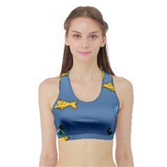 Water Bubbles Fish Seaworld Blue Sports Bra With Border by Mariart