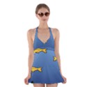 Water Bubbles Fish Seaworld Blue Halter Swimsuit Dress View1