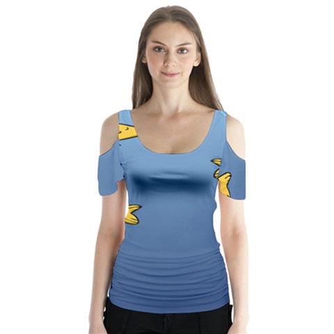 Water Bubbles Fish Seaworld Blue Butterfly Sleeve Cutout Tee  by Mariart